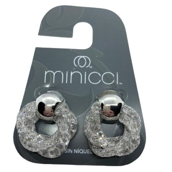 Minicci NWT Silver Tone Crystal in Mesh Tubes Elegant Unique Sparkly Earrings - Picture 1 of 6